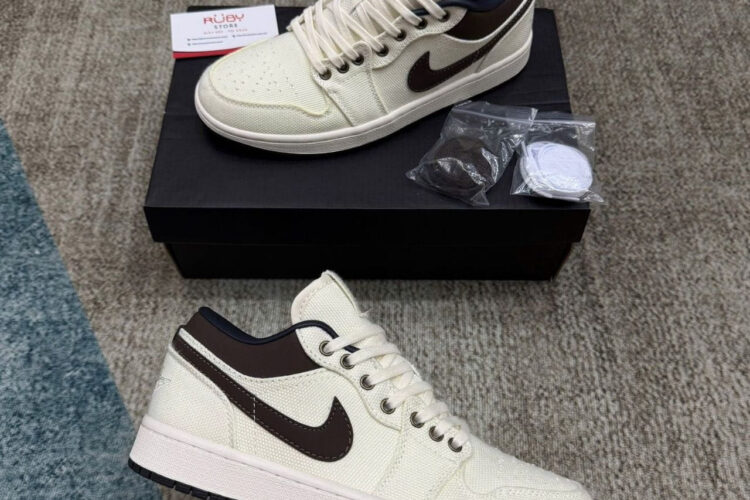 Giày Air Jordan 1 Low Premium Pale Ivory Baroque Brown Kem Nâu