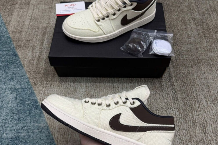 Giày Air Jordan 1 Low Premium Pale Ivory Baroque Brown Kem Nâu