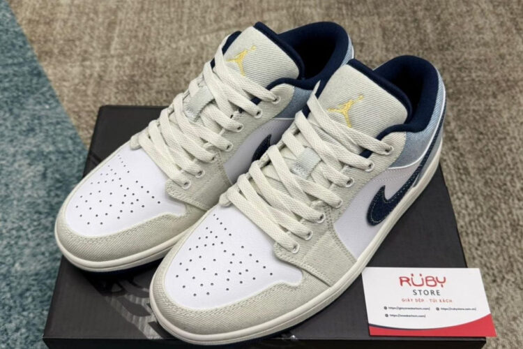 Giày Air Jordan 1 Low SE Denim Star Blue Xanh Trắng