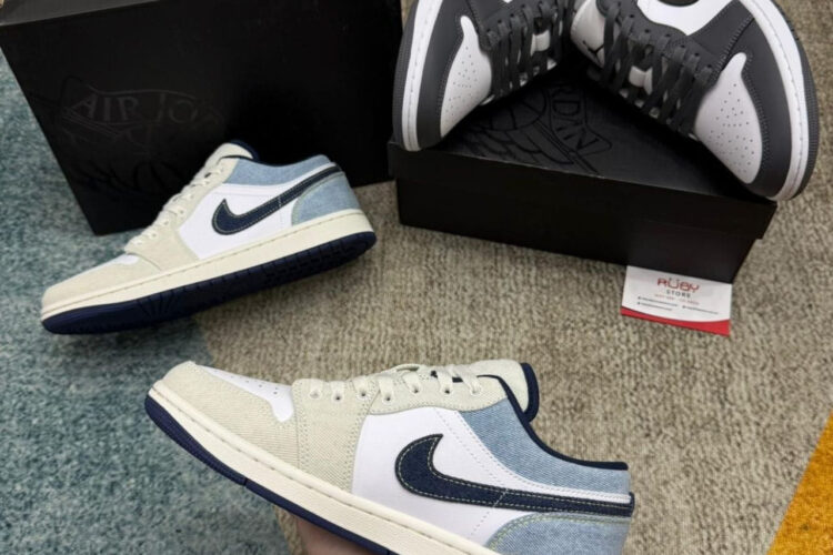 Giày Air Jordan 1 Low SE Denim Star Blue Xanh Trắng