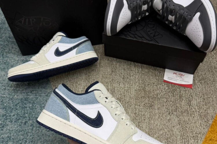 Giày Air Jordan 1 Low SE Denim Star Blue Xanh Trắng