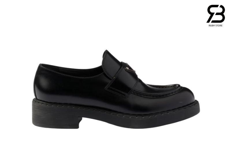 Giày Prada Chocolate Brushed Leather Loafers Black Màu Đen