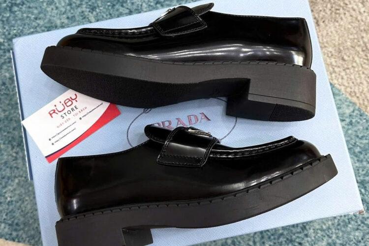 Giày Prada Chocolate Brushed Leather Loafers Black Màu đen