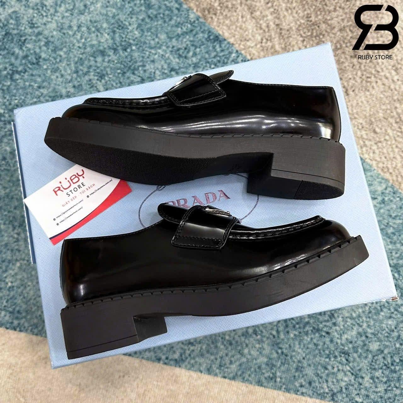 Giày Prada Chocolate Brushed Leather Loafers Black Màu đen