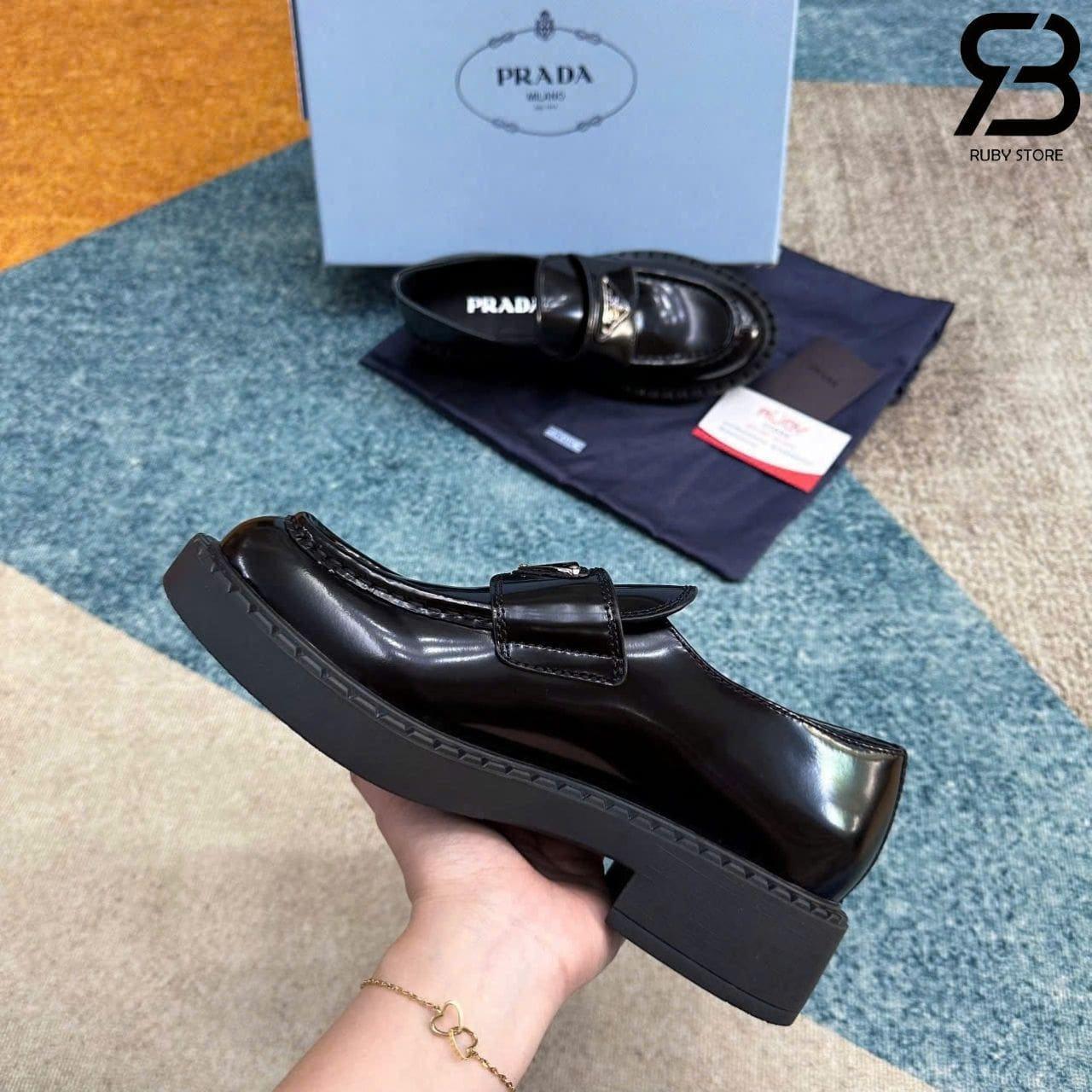 Giày Prada Chocolate Brushed Leather Loafers Black Màu đen