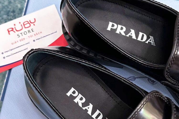 Giày Prada Chocolate Brushed Leather Loafers Black Màu đen