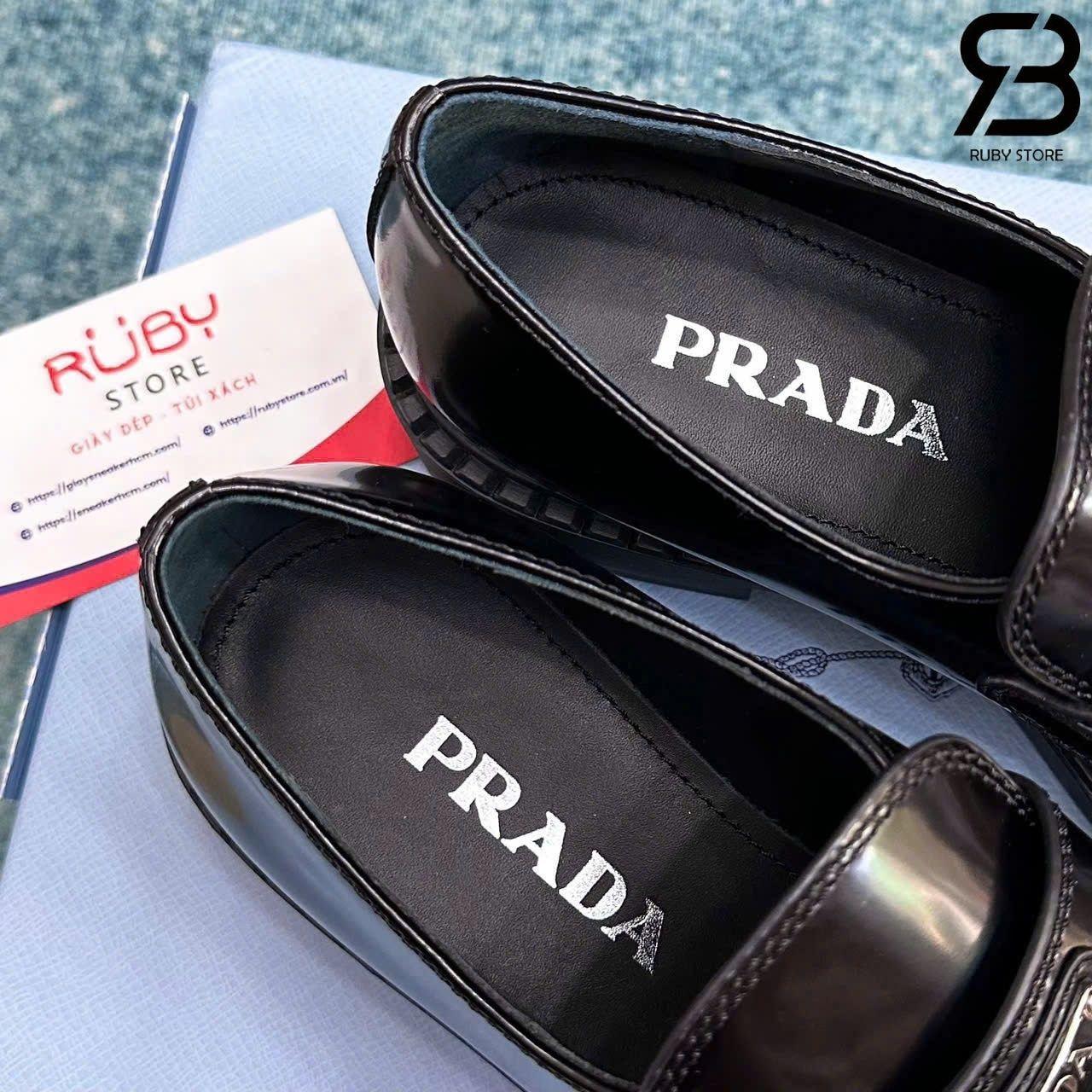 Giày Prada Chocolate Brushed Leather Loafers Black Màu đen