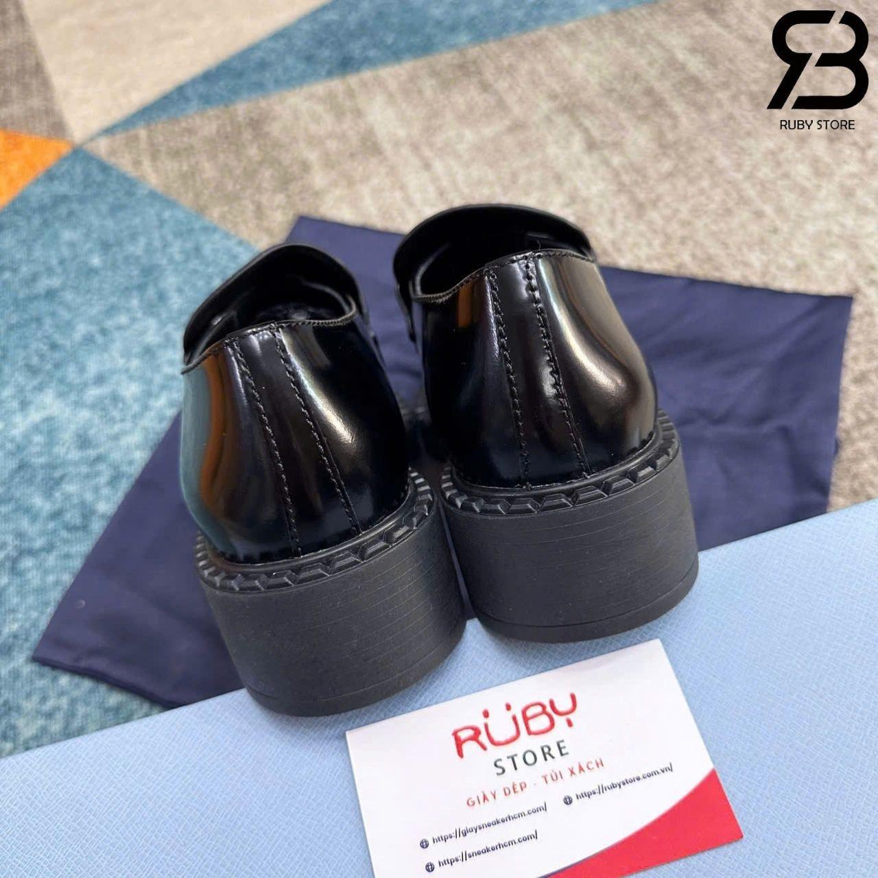 Giày Prada Chocolate Brushed Leather Loafers Black Màu đen