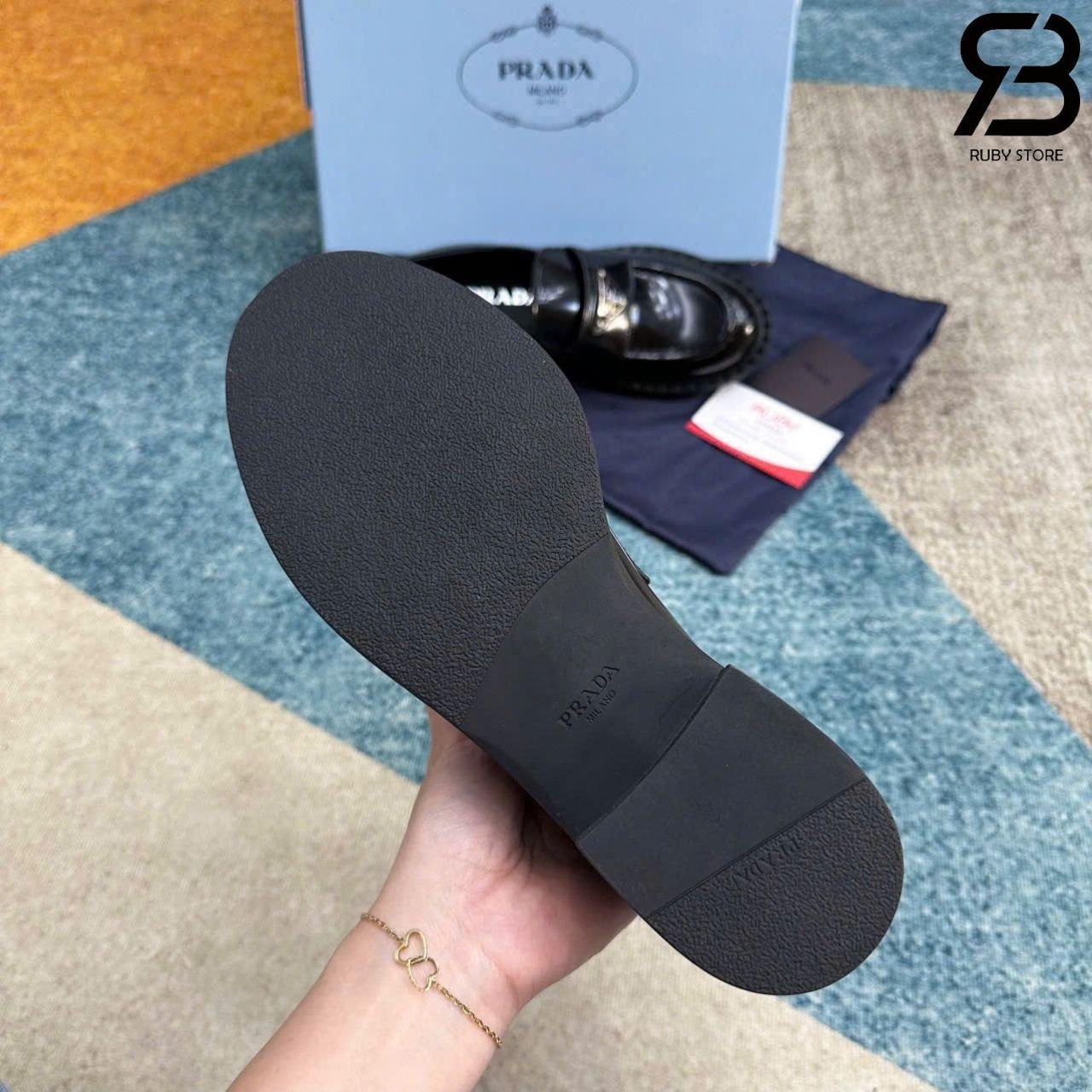 Giày Prada Chocolate Brushed Leather Loafers Black Màu đen