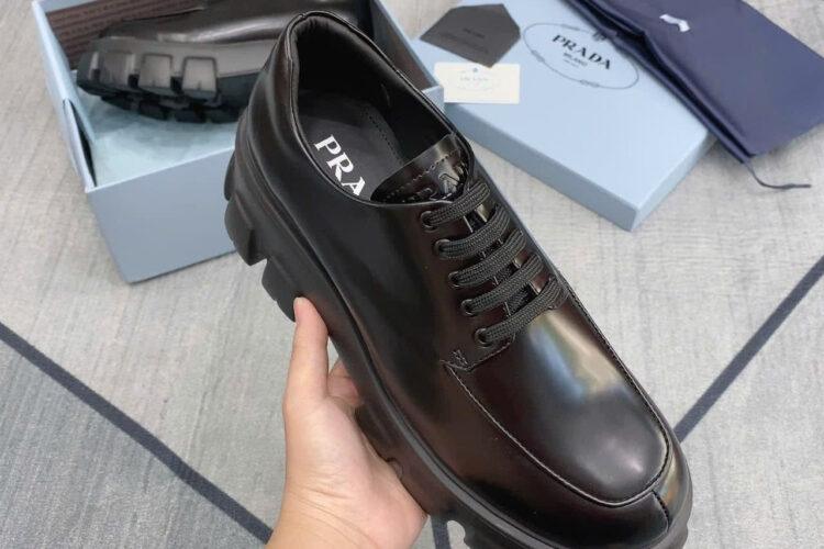Giày Prada Monolith Brush Leather Lace Up Shoes Black