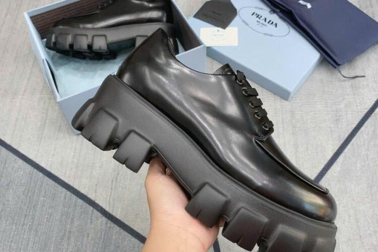 Giày Prada Monolith Brush Leather Lace Up Shoes Black
