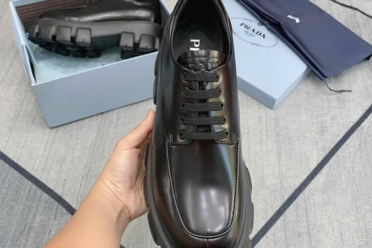 Giày Prada Monolith Brush Leather Lace Up Shoes Black