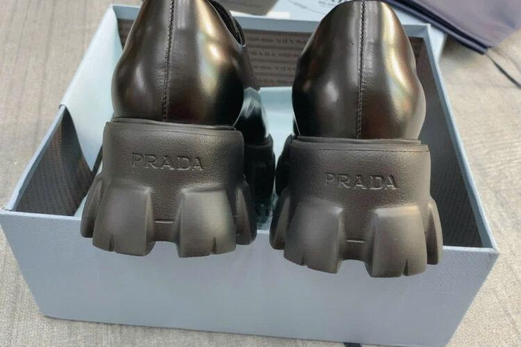 Giày Prada Monolith Brush Leather Lace Up Shoes Black