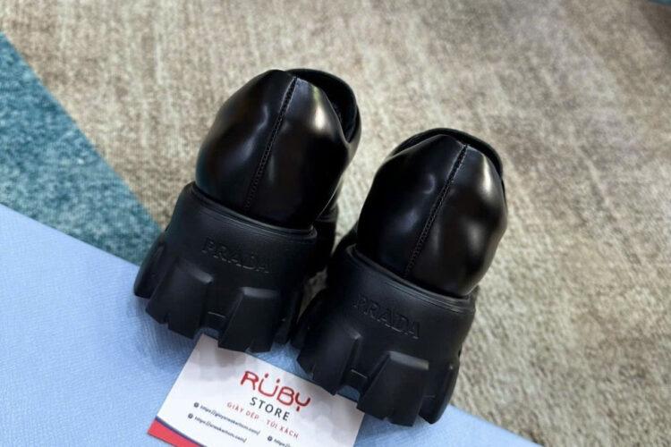 Giày Prada Monolith Brushed Leather Lace Up Loafer Màu Đen