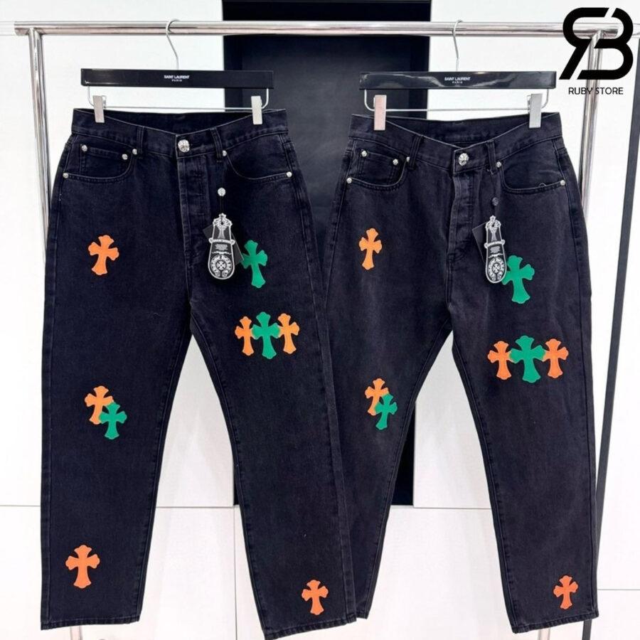 Qu§n Jean Chrome Hearts Black Orange Green Jeans đen