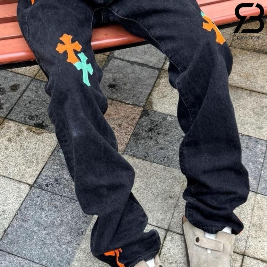 Qu§n Jean Chrome Hearts Black Orange Green Jeans đen