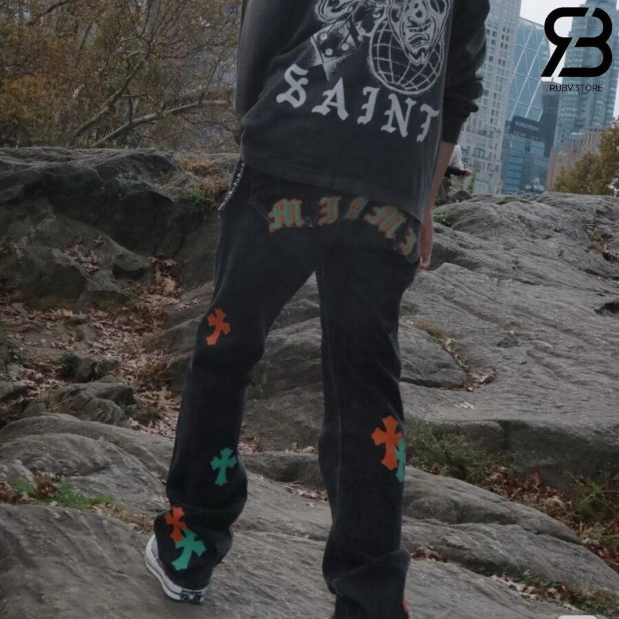 Qu§n Jean Chrome Hearts Black Orange Green Jeans đen
