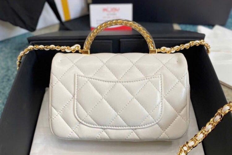 Túi CN 24SS Mini Flap Bag Top Handle White Lambskin GHW