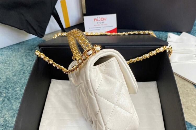 Túi CN 24SS Mini Flap Bag Top Handle White Lambskin GHW