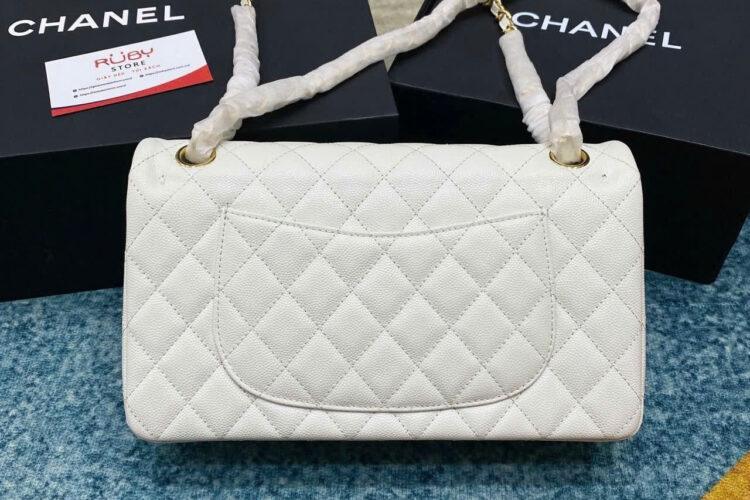 Túi CN Classic Medium White Caviar GHW Trắng Khóa Vàng