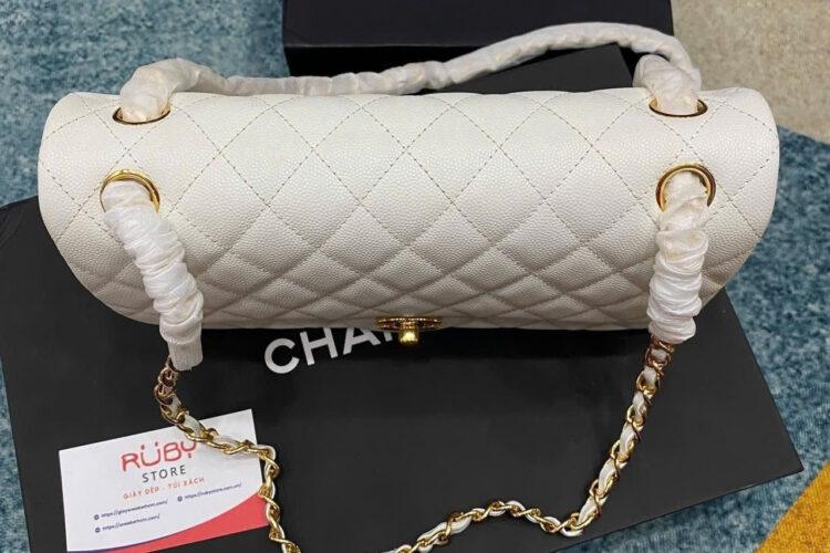 Túi CN Classic Medium White Caviar GHW Trắng Khóa Vàng