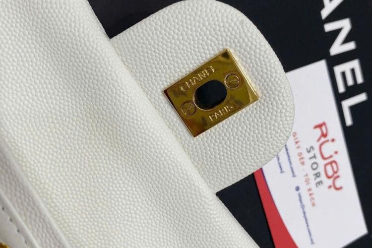 Túi CN Classic Medium White Caviar GHW Trắng Khóa Vàng