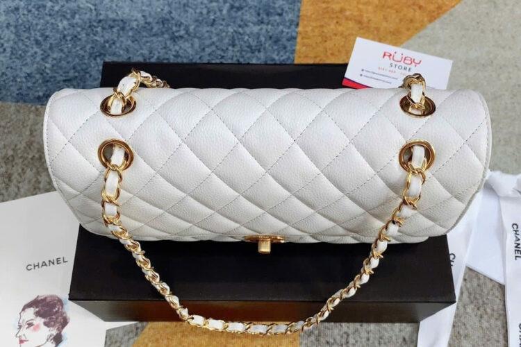 Túi CN Classic Medium White Caviar GHW Trắng Khóa Vàng Best Pháp