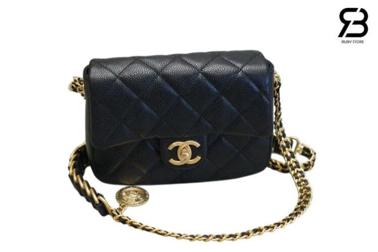 Túi CN Mini 7 Flap Bag With Coin Black Caviar GHW Đen Khóa Vàng