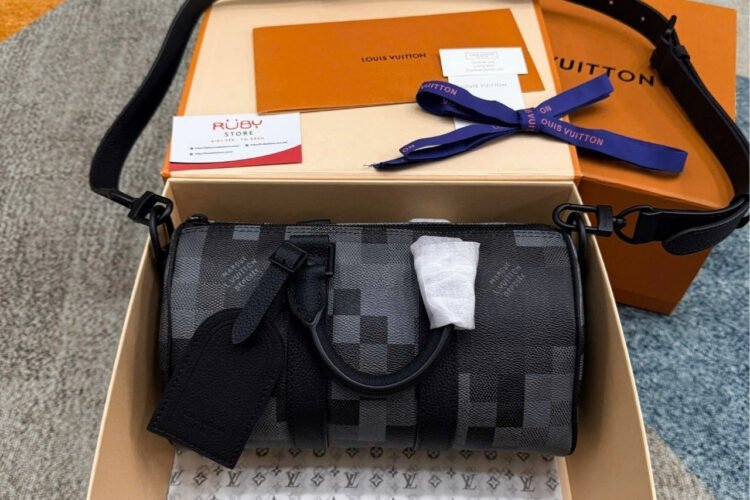 Túi LV Keepall Bandoulière 25 Damoflage Black Canvas M14919 Xám đen