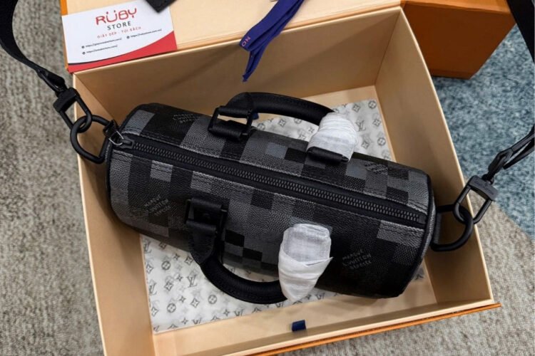 Túi LV Keepall Bandoulière 25 Damoflage Black Canvas M14919 Xám đen