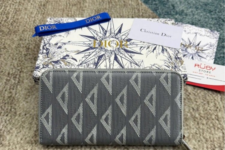 Ví Dior Zipped Long Wallet Gray Diamond Canvas Màu Xám