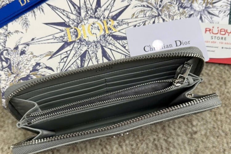 Ví Dior Zipped Long Wallet Gray Diamond Canvas Màu Xám