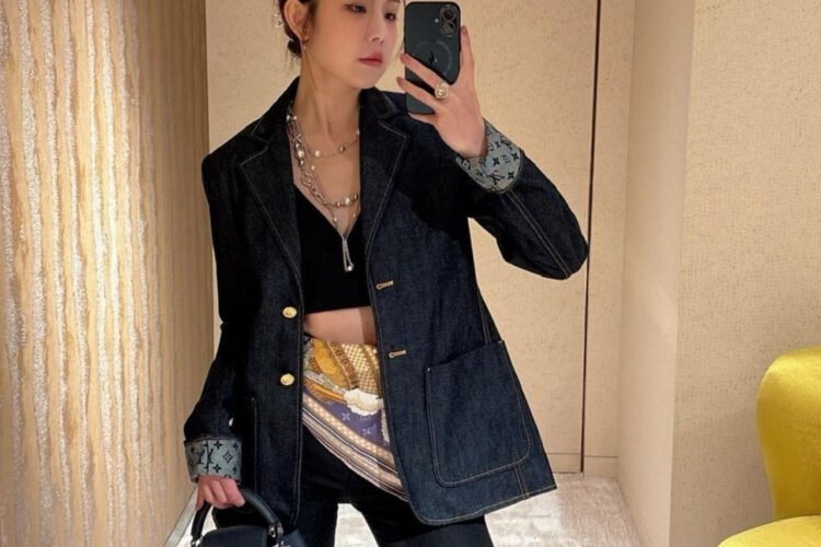 Áo Khoác Blazer LV Denim Preppy Xanh Dương Indigo