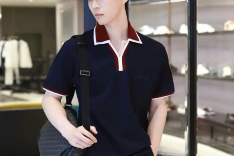 Áo Thun Gucci Cotton Piqué Polo Shirt Navy Blue SS25 Xanh Navy