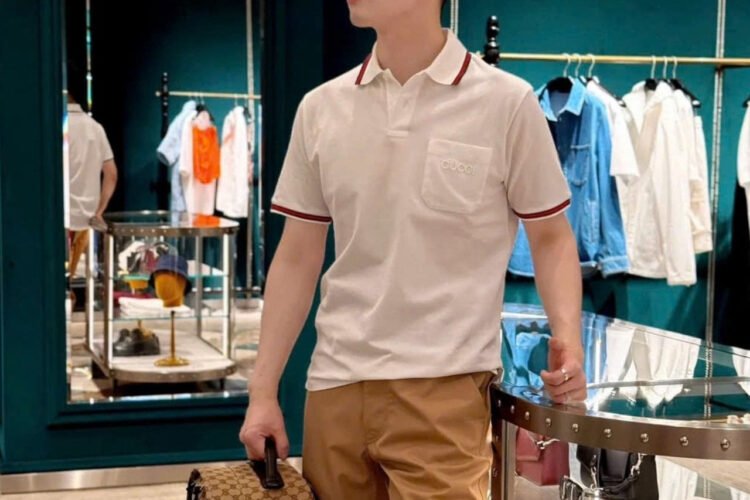 Áo Thun Gucci Cotton Polo Shirt With Embroidery Off-White SS25 Trắng