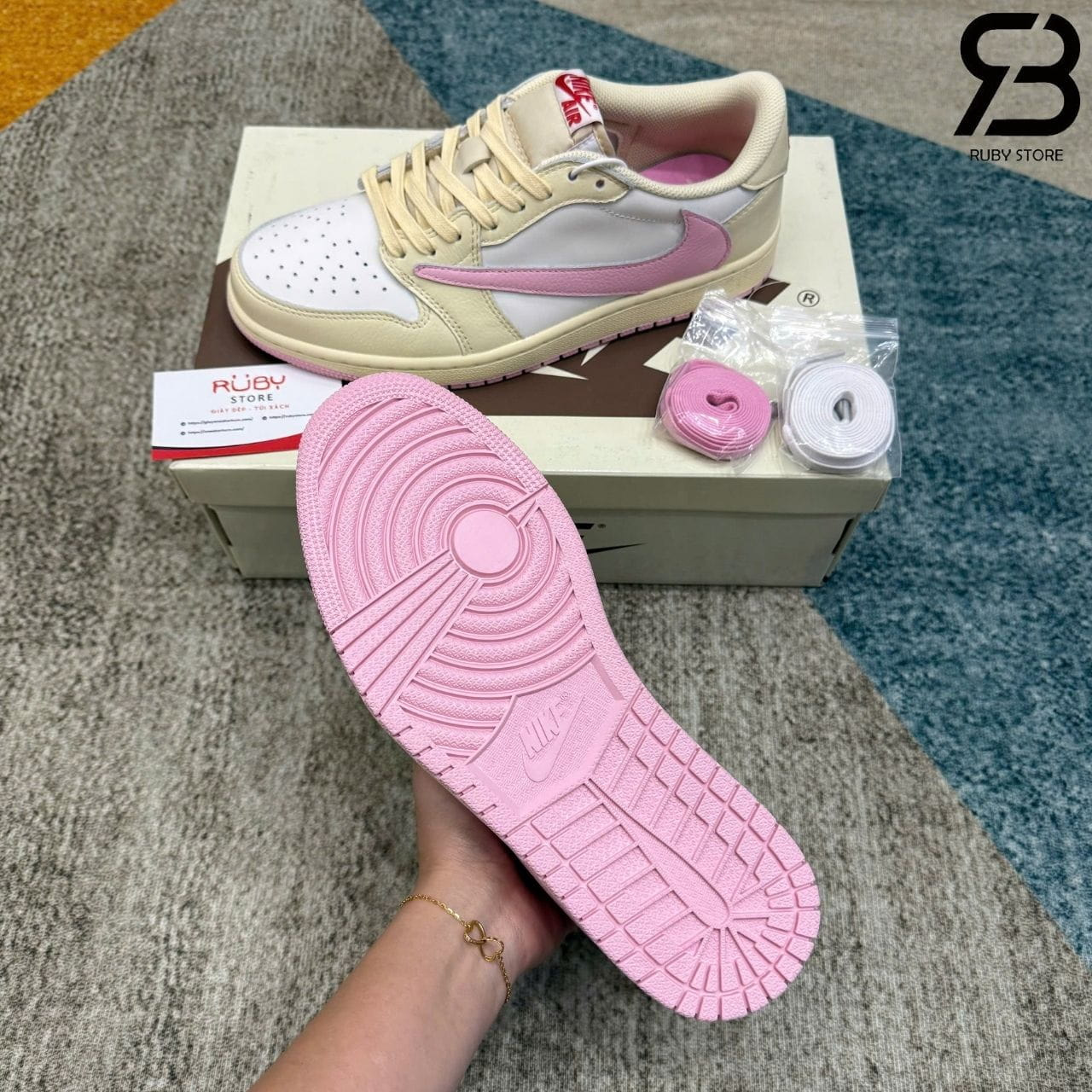 Giày Air Jordan 1 Low OG Travis Scott Muslin Shy Pink Trắng hồng
