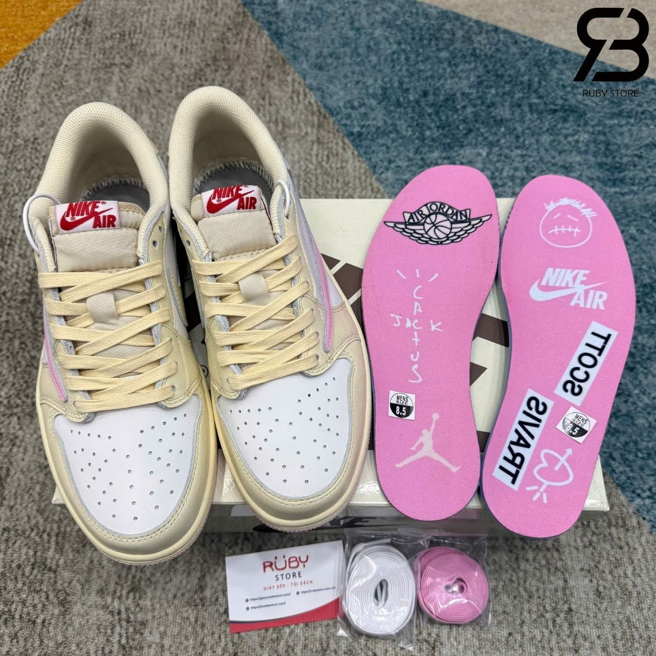 Giày Air Jordan 1 Low OG Travis Scott Muslin Shy Pink Trắng hồng