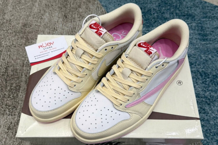 Giày Air Jordan 1 Low OG Travis Scott Muslin Shy Pink Trắng hồng