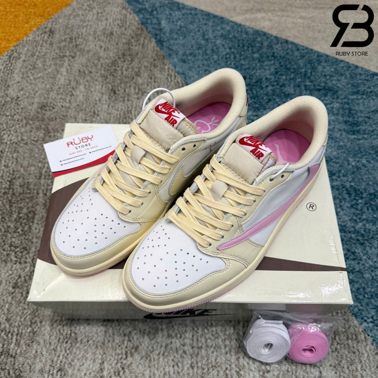 Giày Air Jordan 1 Low OG Travis Scott Muslin Shy Pink Trắng hồng