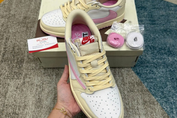 Giày Air Jordan 1 Low OG Travis Scott Muslin Shy Pink Trắng hồng