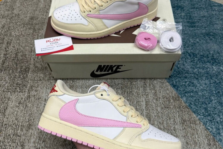 Giày Air Jordan 1 Low OG Travis Scott Muslin Shy Pink Trắng hồng