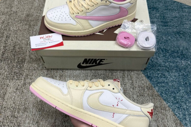 Giày Air Jordan 1 Low OG Travis Scott Muslin Shy Pink Trắng hồng