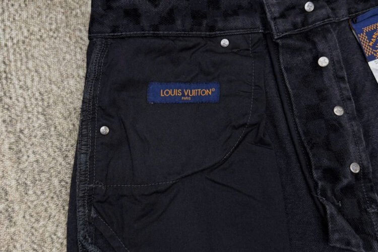 Quần Jean LV Flocked Damier Denim Wide-Leg Pants Black Đen