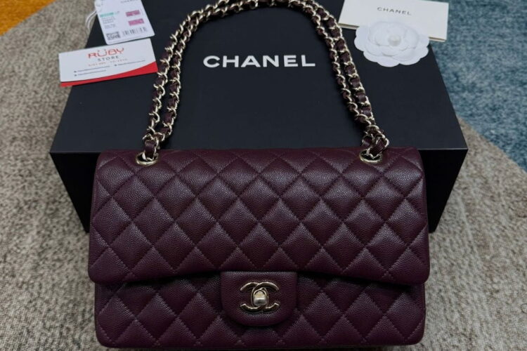 Túi CN Classic Medium Burgundy Caviar Đỏ Sẫm Nắp Không Viền