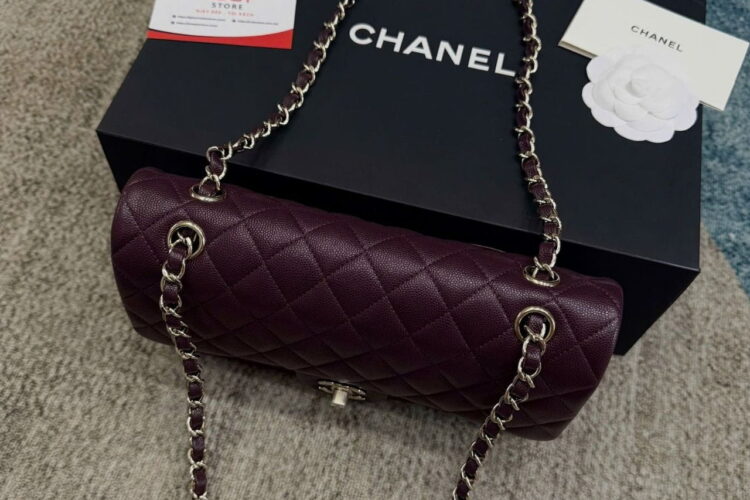Túi CN Classic Medium Burgundy Caviar Đỏ Sẫm Nắp Không Viền