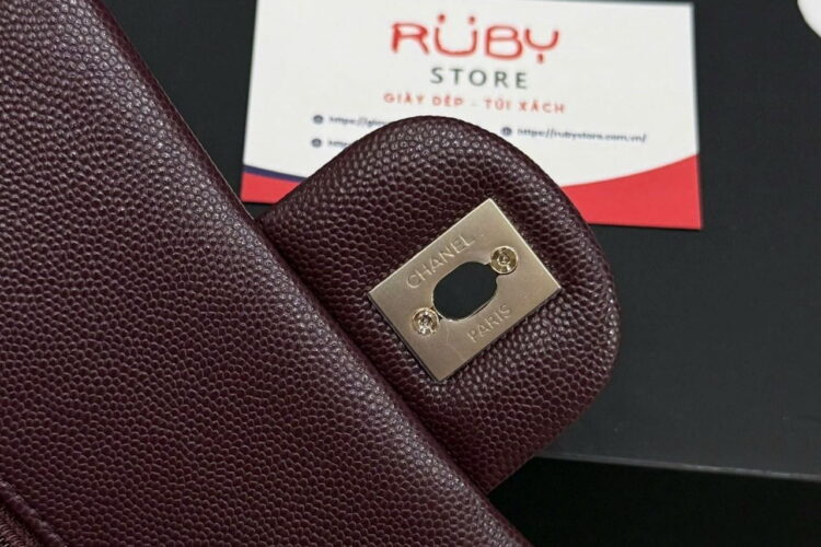 Túi CN Classic Medium Burgundy Caviar Đỏ Sẫm Nắp Không Viền