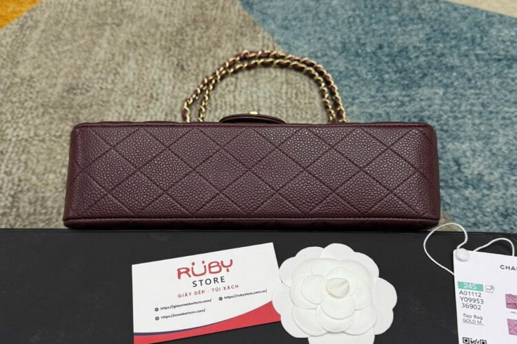Túi CN Classic Medium Burgundy Caviar Đỏ Vang Nắp Có Viền