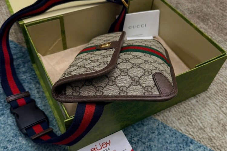 Túi Gucci Ophidia GG Small Belt Bag Beige Ebony Supreme Nâu Be