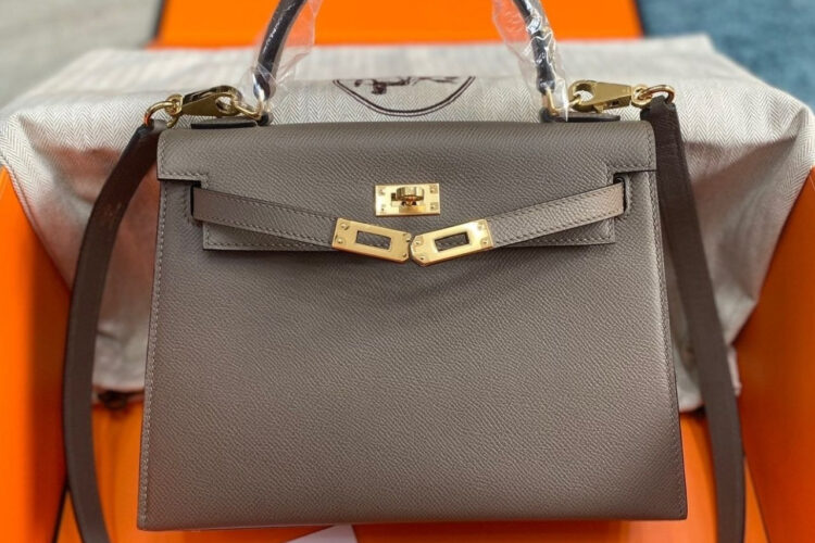 Túi Hermes Kelly 25 Gris Etain Epsom GHW Da Nhập May Tay Sale
