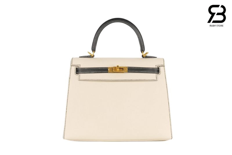 Túi Hermes Kelly 25 Sellier HSS Craie Noir Epsom Màu Kem